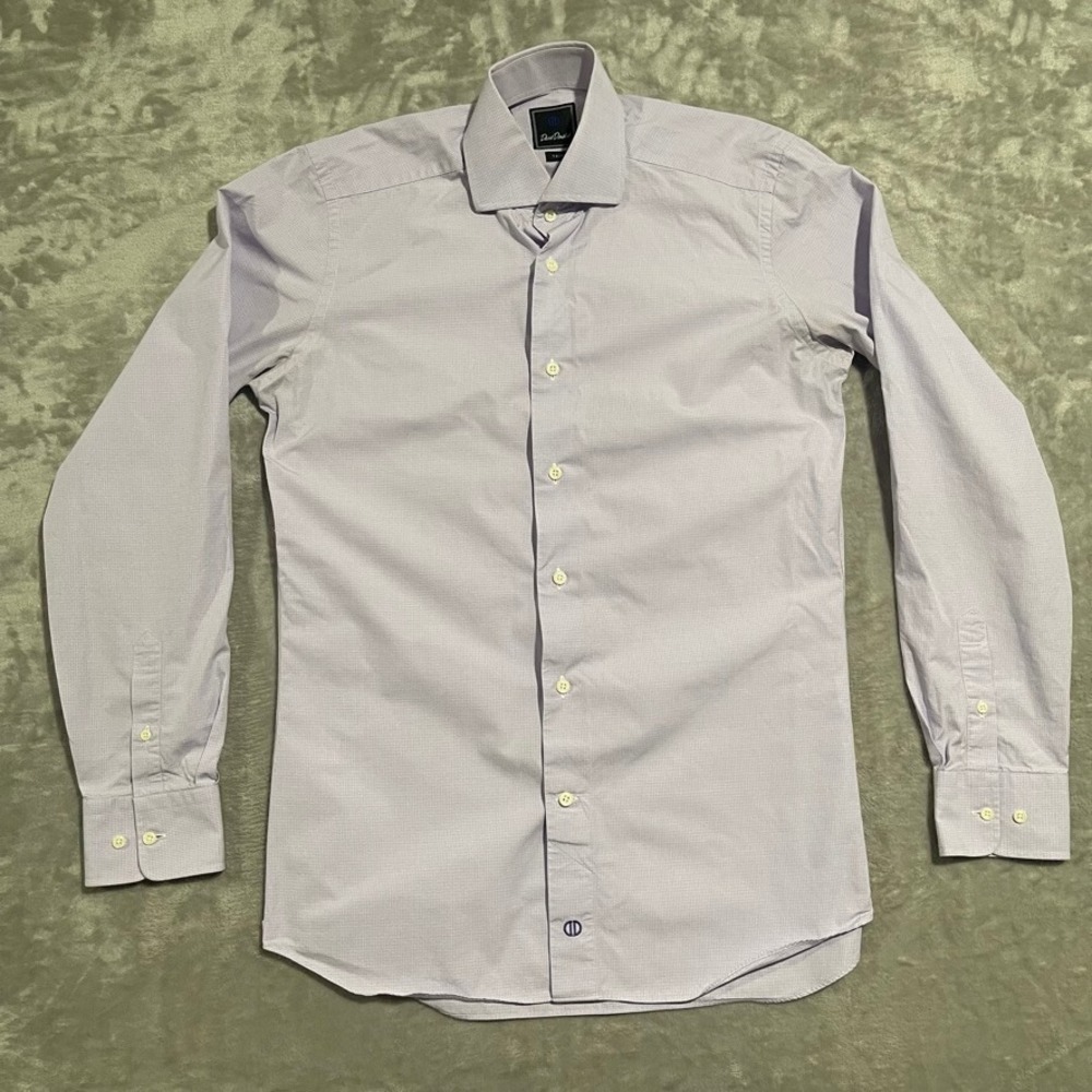 David Donahue Dress Shirt Mens 15.5 34/35 Purple Trim Long Sleeve Button Up